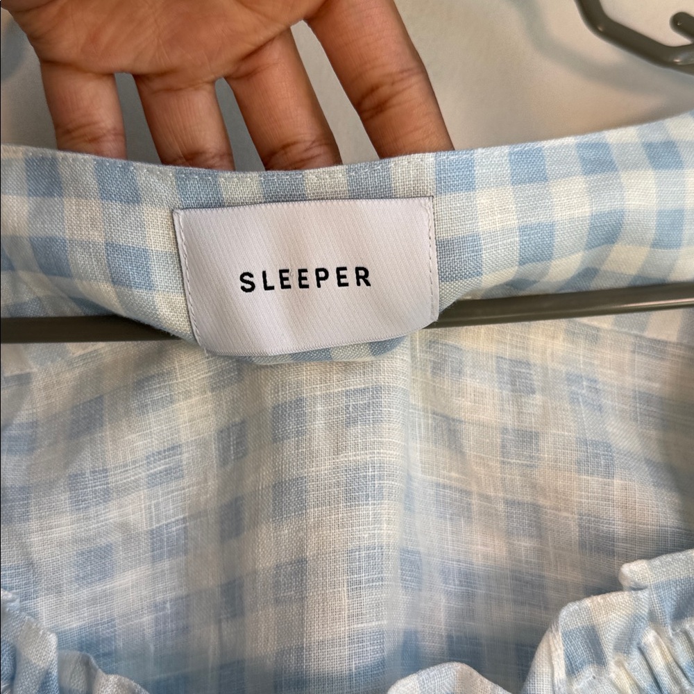 Sleeper Brigette Linen Mini Dress in Blue Vichy - M - Picture 5 of 6